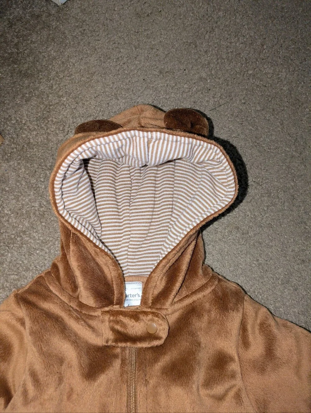 Carter's Brown Plush Hooded Baby One-Piece with Bear Feet And Bear Ears